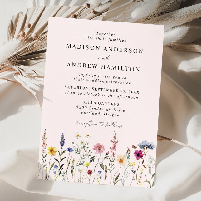 Elegant Wildflower Meadow Blush Pink Wedding Invitation (Creator Uploaded)