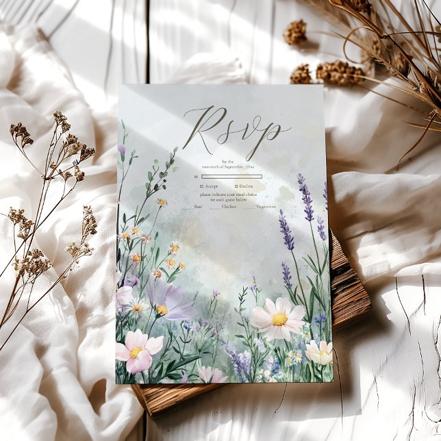 Elegant Wildflower Meadow Blush Pink Wedding RSVP Card (Creator Uploaded)