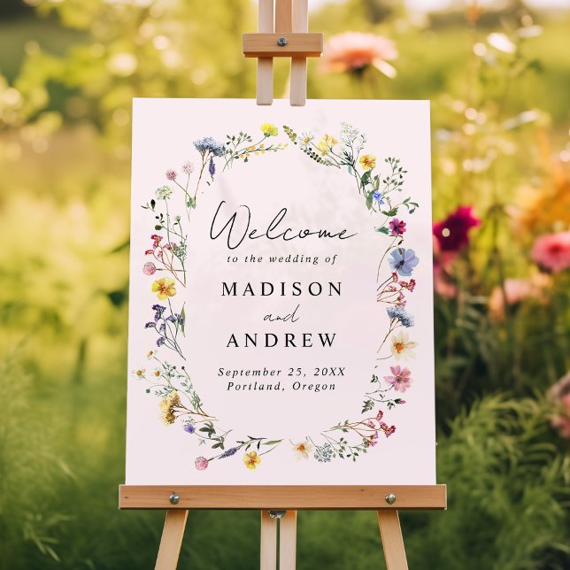 Elegant Wildflower Meadow Blush Wedding Welcome Acrylic Sign (Creator Uploaded)