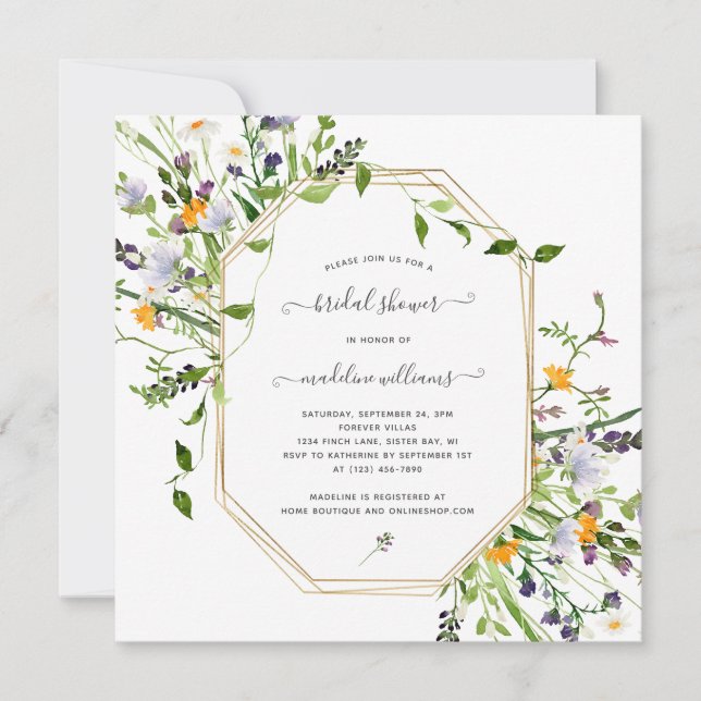 Elegant Wildflower Meadow Bridal Shower Invitation (Front)