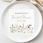 Elegant Wildflower Meadow Bridal Shower Napkin<br><div class="desc">Elegant floral bridal shower napkins featuring a bottom border of watercolor wildflowers and foliage in shades of pink, yellow, purple, blue, and green on a white background. Personalise the wildflower bridal shower napkins with the bride-to-be's name and the date. The personalised wildflower napkins are perfect for spring and summer bridal...</div>