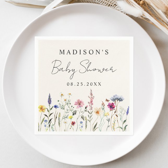 Elegant Wildflower Meadow Cream Baby Shower Napkin (Creator Uploaded)