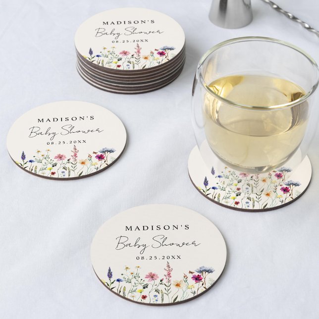 Elegant Wildflower Meadow Cream Baby Shower Round Paper Coaster (Creator Uploaded)