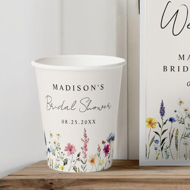 Elegant Wildflower Meadow Cream Bridal Shower Paper Cups (Creator Uploaded)