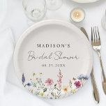 Elegant Wildflower Meadow Cream Bridal Shower Paper Plate<br><div class="desc">Elegant floral bridal shower paper plates featuring a bottom border of watercolor wildflowers and foliage in shades of pink, yellow, purple, blue, and green on a cream background. Personalise the wildflower bridal shower paper plates with the bride-to-be's name and the date. The personalised wildflower paper plates are perfect for spring...</div>