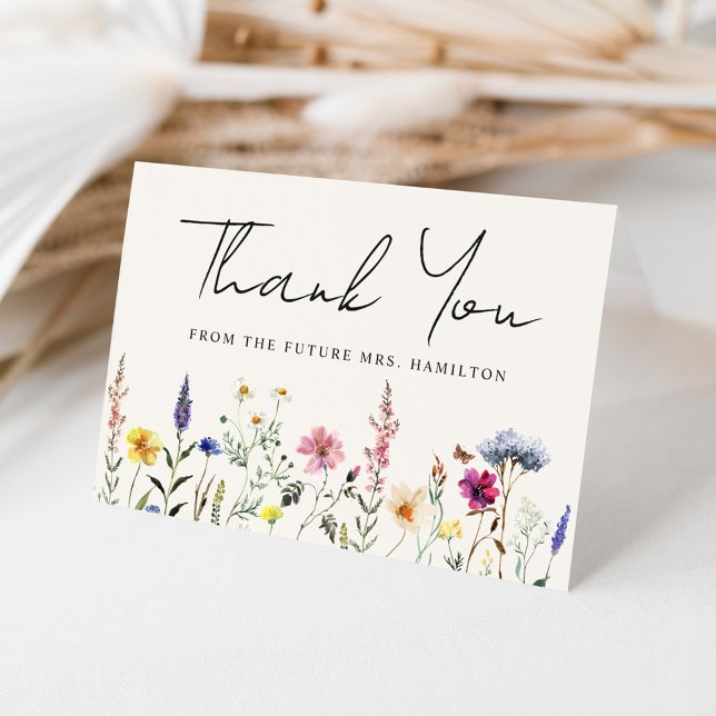 Elegant Wildflower Meadow Cream Bridal Shower Thank You Card (Creator Uploaded)