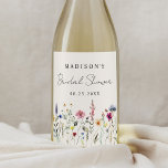 Elegant Wildflower Meadow Cream Bridal Shower Wine Label<br><div class="desc">Elegant floral bridal shower wine labels featuring a bottom border of watercolor wildflowers and foliage in shades of pink, yellow, purple, blue, and green on a cream background. Personalise the wildflower bridal shower wine labels with the bride-to-be's name and the date. The personalised wildflower wine labels are perfect for spring...</div>