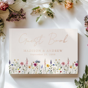 Elegant Wildflower Meadow Cream Photo Wedding Guest Book