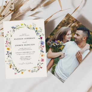 Elegant Wildflower Meadow Cream Photo Wedding Invitation
