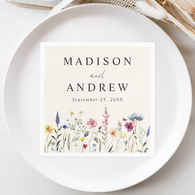 Elegant Wildflower Meadow Cream Wedding Napkin (Creator Uploaded)