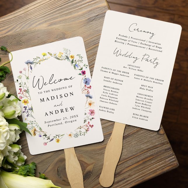Elegant Wildflower Meadow Cream Wedding Program Hand Fan (Creator Uploaded)