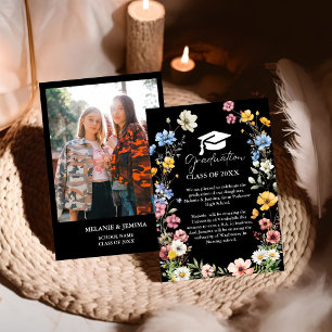 Elegant Wildflower Meadow Garden Twin Graduation Announcement