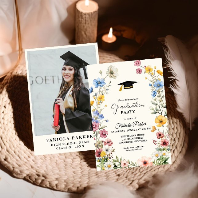 Elegant  Wildflower Meadow Garden Twin Graduation Invitation (Creator Uploaded)