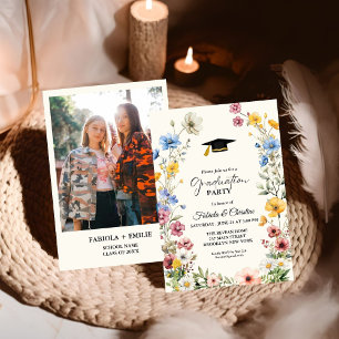 Elegant  Wildflower Meadow Garden Twin Graduation Invitation