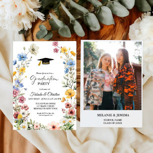 Elegant Wildflower Meadow Garden Twin Graduation Invitation