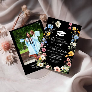 Elegant Wildflower Meadow Garden Twin Graduation Invitation