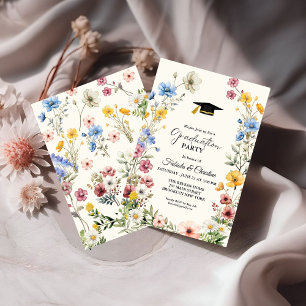 Elegant  Wildflower Meadow Garden Twin Graduation Invitation