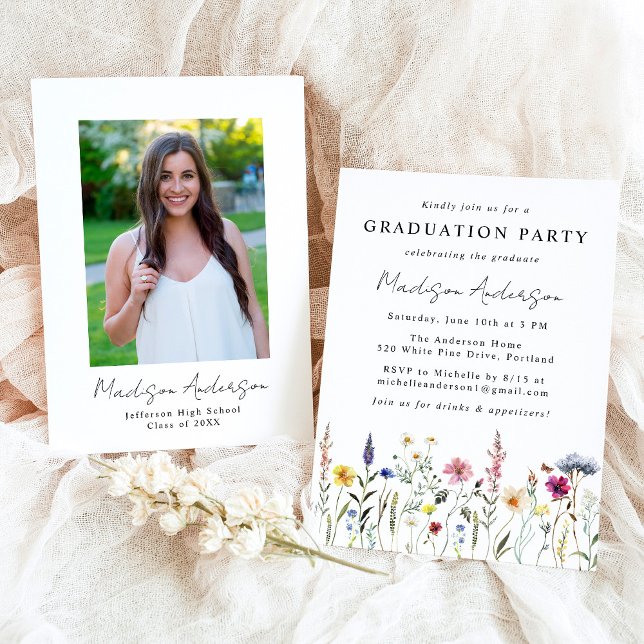 Elegant Wildflower Meadow Graduation Party Invitation (Creator Uploaded)