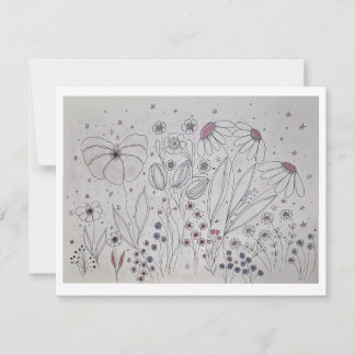 Elegant Wildflower Meadow Line Art Announcement