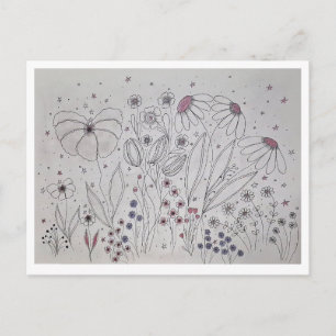 Elegant Wildflower Meadow Line Art Holiday Postcard