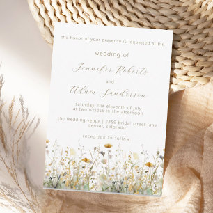 Elegant Wildflower Meadow Neutral Wedding Invitation