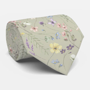 Elegant wildflower meadow pastel sage green tie