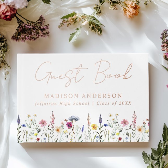 Elegant Wildflower Meadow Photo Graduation Party Guest Book (Creator Uploaded)