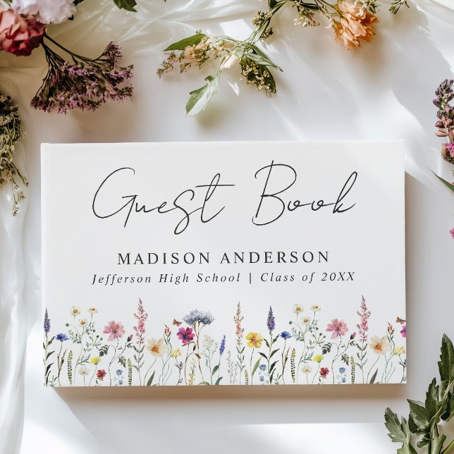 Elegant Wildflower Meadow Photo Graduation Party Guest Book (Creator Uploaded)