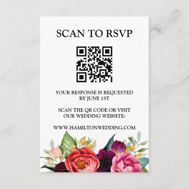 Elegant Wildflower Meadow QR Code Wedding RSVP  Enclosure Card (Front)