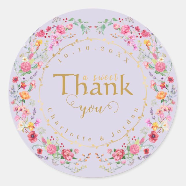Elegant Wildflower Meadow Spring Garden Wedding Classic Round Sticker (Front)