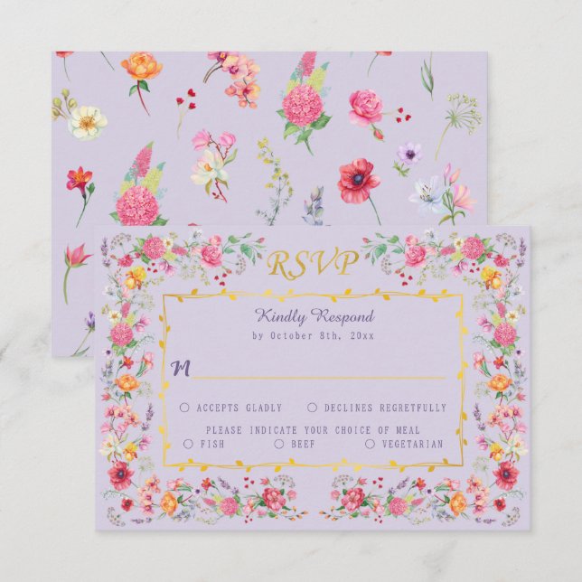 Elegant Wildflower Meadow Spring Garden Wedding RSVP Card (Front/Back)
