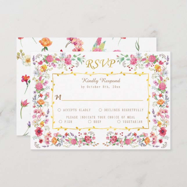 Elegant Wildflower Meadow Spring Garden Wedding RSVP Card (Front/Back)