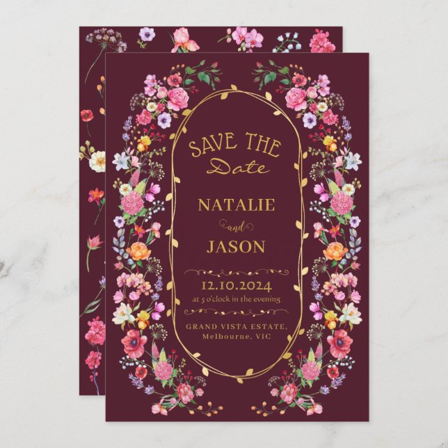 Elegant Wildflower Meadow Spring Garden Wedding Save The Date (Front/Back)