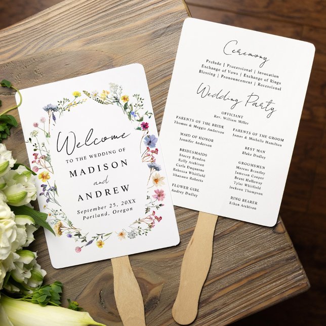 Elegant Wildflower Meadow Wedding Program Hand Fan (Creator Uploaded)