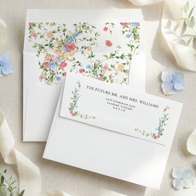 Elegant Wildflower Meadow Wedding Return Address Envelope (Creator Uploaded)