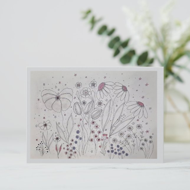 Elegant Wildflower Meadow Wedding RSVP Card (Standing Front)