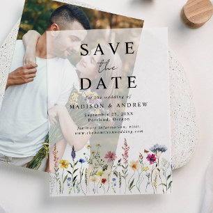 Elegant Wildflower Meadow Wedding Save the Date Vellum Invitations