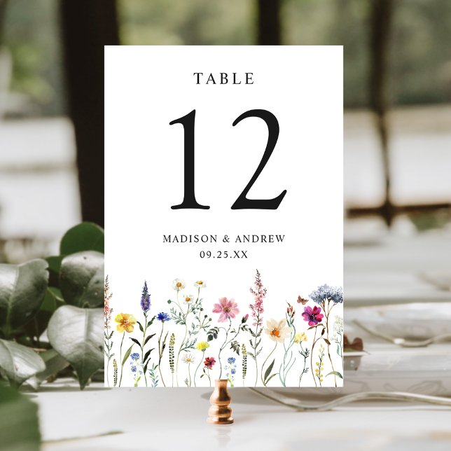 Elegant Wildflower Meadow Wedding Table Number (Creator Uploaded)