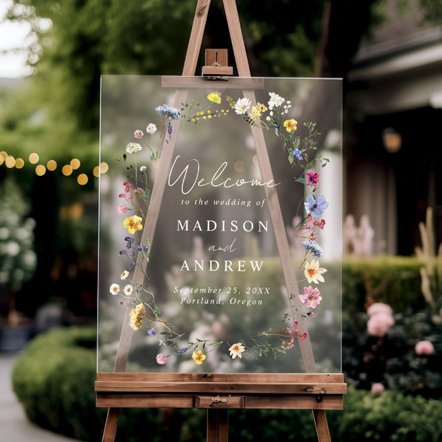 Elegant Wildflower Meadow Wedding Welcome Acrylic Sign (Creator Uploaded)