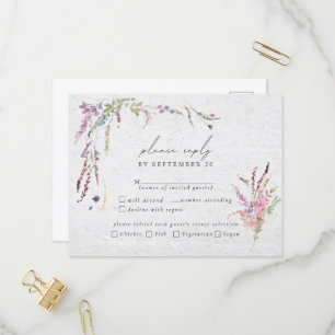 Elegant Wildflower Modern Wedding Meals RSVP Invitation Postcard