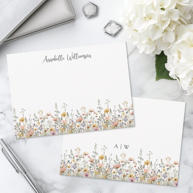 Elegant Wildflower Monogram Floral Card (Elegant Wildflower Monogram Floral Note Card)
