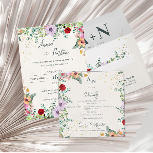 Elegant Wildflower Monogram Floral Wedding Details Enclosure Card