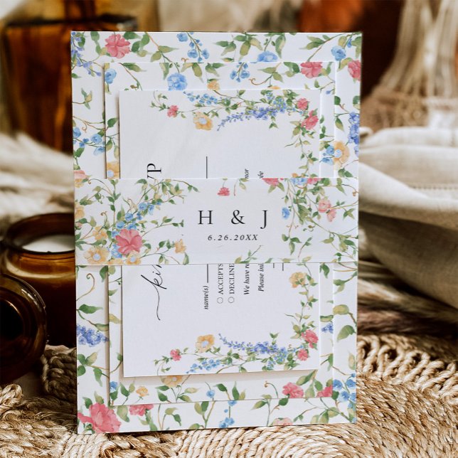 Elegant Wildflower Monogram Floral Wedding  Invitation Belly Band (Creator Uploaded)