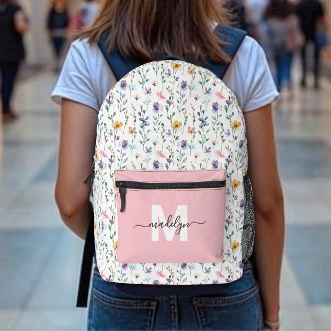 Elegant Wildflower Monogram Printed Backpack (Elegant Wildflower Monogram Printed Backpack)