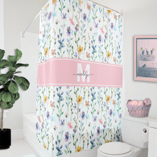 Elegant Wildflower Monogram Shower Curtain