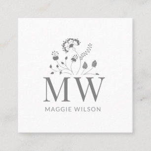 Elegant Wildflower Monogram Square Business Card