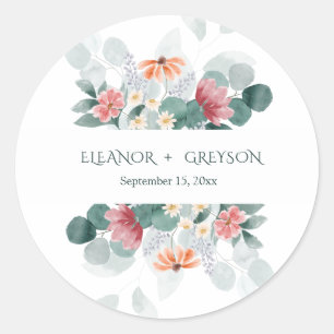 Elegant wildflower monogram wedding classic round sticker