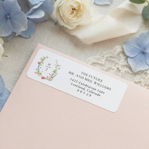 Elegant Wildflower Monogram Wedding Return Address Label
