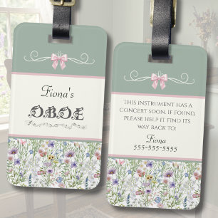 Elegant Wildflower Oboe Instrument Case Tag