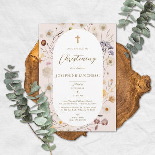 Elegant Wildflower Oval Frame Christening Invitation